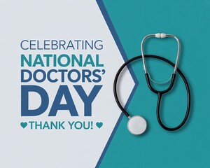 Celebrating National Doctors’ Day with a modern graphic design and a stethoscope, symbolizing appreciation for healthcare heroes.

