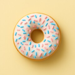 White frosted donut with colorful sprinkles