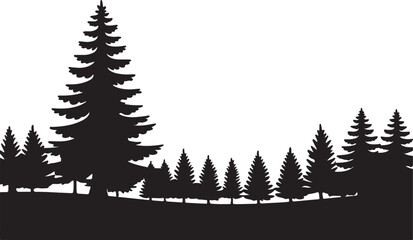 Silhouette of a forest with pine trees isolated on white background