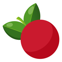 Illustration of a single cranberry with two leaves, a vibrant and healthy fruit, perfect for various design projects