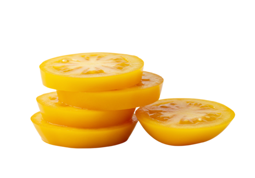 Sliced yellow tomato fruit isolated transparent background - Powered by Adobe