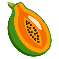 Illustration of a sliced papaya, showcasing its vibrant orange flesh and black seeds, a tropical fruit icon