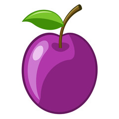 Illustration of a plum, showcasing its smooth purple skin, a juicy fruit icon with a green leaf and stem