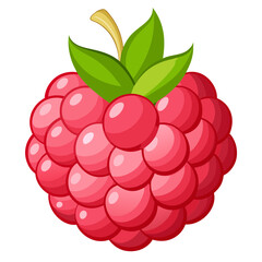 Illustration of a juicy raspberry with green leaves, perfect for healthy eating or dessert designs