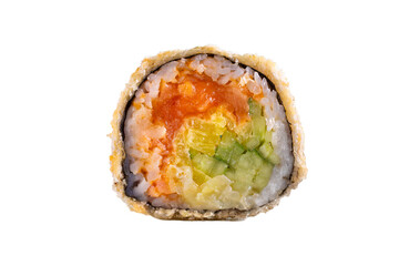 Tempura sushi roll with salmon, avocado, cucumber and takuan

Crispy uramaki roll with salmon and vegetables

Deep fried tempura sushi roll with salmon and avocado
