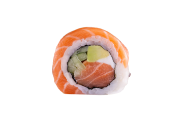 Rainbow philadelphia sushi roll with salmon, tuna and avocado

Uramaki rainbow roll topped with assorted fish slices

Classic japanese rainbow sushi with salmon, tuna and cream cheese