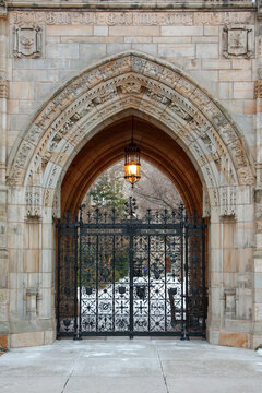 Entrance to a courtyard in Yale University in New Haven, Connecticut