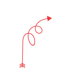 A red arrow spirals upward against a stark black background, whimsical and stylized.