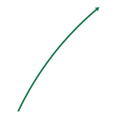 A single green upward arrow gracefully curves against a stark black background space.