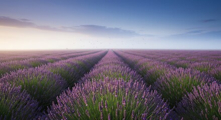 Obraz premium Lavender Field at Dawn Tranquil Purple Flowers Provence Beauty