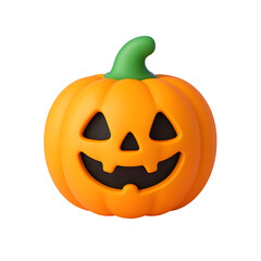 3D vibrant orange halloween pumpkin with a green stem transparent background png