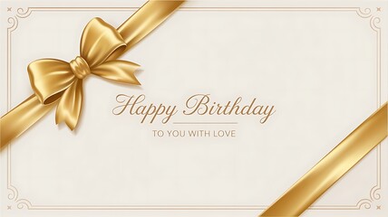 Happy Birthday message with gold ribbon and decorative bow