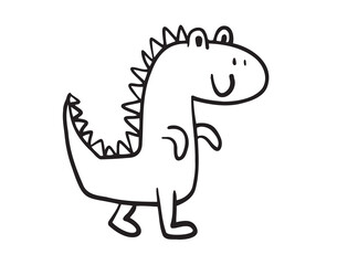 Funny outline doodle hand drawn cute dinosaur. Baby art, dinosaur with smile character