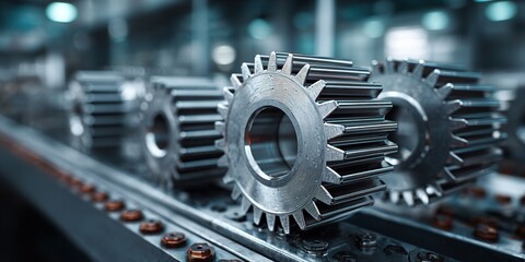 Precision engineered gears shine on the assembly line ready for advanced machinery and industrial applications today