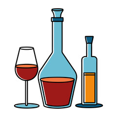 set of laboratory flasks with liquid