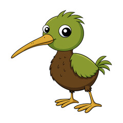 cute cartoon kiwi bird with tiny wings and long beak
