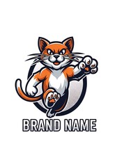Dynamic Cat Mascot Logo - Energetic Feline Ready for Action.