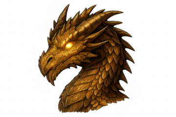 Golden fantasy dragon head with glowing eyes