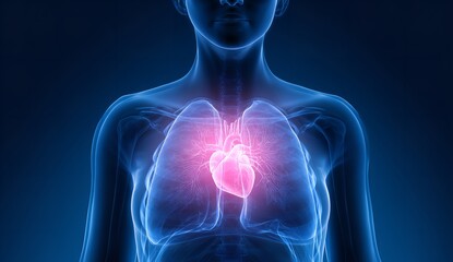 Heart and lungs illustration in vibrant blue tones for medical education or anatomical study health awareness designs