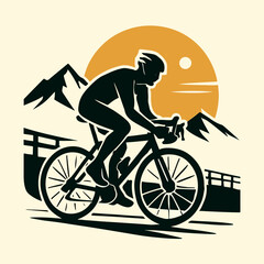 Fototapeta premium Road cyclist climbing mountain pass endurance training outdoor adventure vector