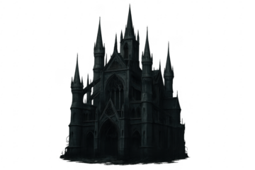 Dark gothic fantasy castle building on transparent background