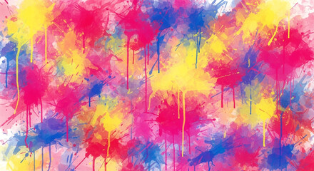 Vibrant abstract watercolor splashes in bold pink, yellow, and blue create a dynamic, energetic background perfect for creative projects