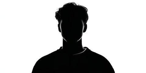 Intriguing silhouette of a young man against a stark white backdrop showcasing dramatic lighting and anonymity
