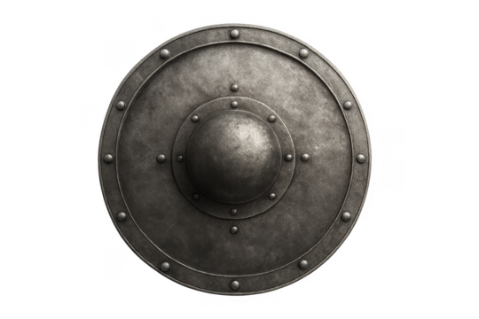 Round battle shield in metal with rivets