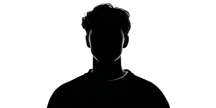 Intriguing silhouette of a young man against a stark white backdrop showcasing dramatic lighting and anonymity