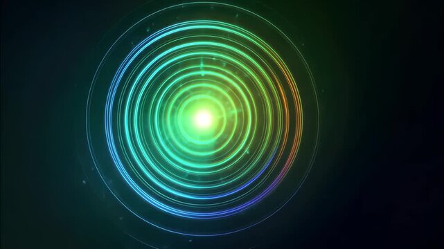 Neon radiation waves in concentric light patterns with glowing energy effect on dark sci-fi background.