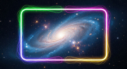 Explore the infinite wonders of the cosmos with a vibrant neon frame, inspiring dreams of discovery and boundless possibilities in deep space.