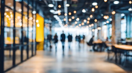 Fototapeta premium Modern Open Office Interior with Business People Walking in Bright Coworking Space