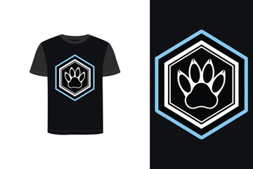 Tshirt mockup t-shirt with blue hexagonal wolf paw logo print