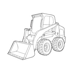 Naklejka premium Precision Line Art of a Skid Steer Loader Ready for Construction and Heavy Lifting Projects, Perfect for Technical Drawings and Industrial Design, Editable Format for Versatile Use