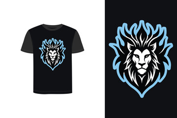 Tshirt mockup t-shirt with minimalist lion face flame emblem graphic vector