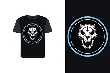 Tshirt mockup t-shirt with minimalist lion skull graphic in blue circle vector