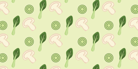 Mushrooms, parsley, and cilantro seamless vegan pattern. Great for eco food branding, menus, packaging, and digital designs