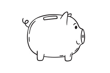 Bank piggy doodle hand drawn icon. Outline drawing coin piggy bank line clipart symbol