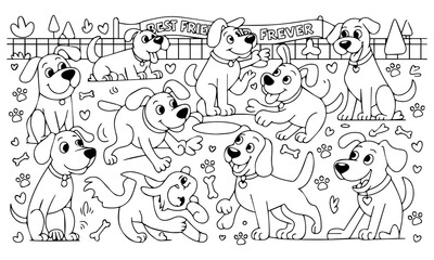 Doodle sketch line art animal dogs puppy characters hand drawn isolated set. Vector graphic design element illustration