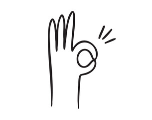 hand ok sign gesture doodle hand drawn icon. Outline drawing hand ok sign line clipart symbol