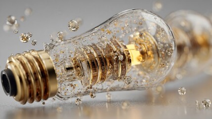Translucent lightbulb filament glows with tiny bubbles scattered around it