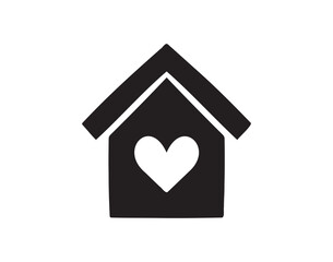Cute home and heart. symbol stay home. sweet home doodle hand drawn icon. Outline drawing house with heart line clipart symbol