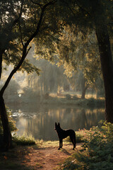 Adventurous Canine Frolickng Joyfully in Sunlit Park Capture the Playful Spiri of a Dog Relishing the Oudoors Amidst Lush Greeneryand a Refreshing Breeze