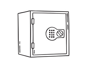 safe box doodle hand drawn icon. Outline drawing safe box line clipart symbol