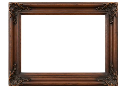 A vintage wooden picture frame displayed on a white background, emphasizing its classic craftsmanship and timeless elegance.