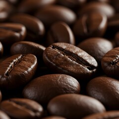Close-up view of roasted brown coffee beans, showcasing their rich texture, glossy surface, and deep aroma, creating a warm espresso-inspired wallpaper that embodies energy, caffeine.