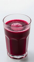 Fresh beet juice served in a clear glass, showcasing its deep red color, natural vibrancy, and nutritious appeal, representing a healthy detox drink full of vitamins and earthy flavor