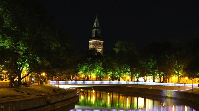 Aerial view of Turku Finland in spring with Turku Cathedral and Aurajoki river