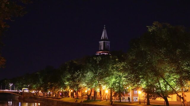 Aerial view of Turku Finland in spring with Turku Cathedral and Aurajoki river