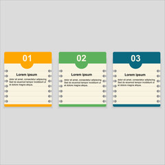 Business infographic with  steps using note paper design and icons
